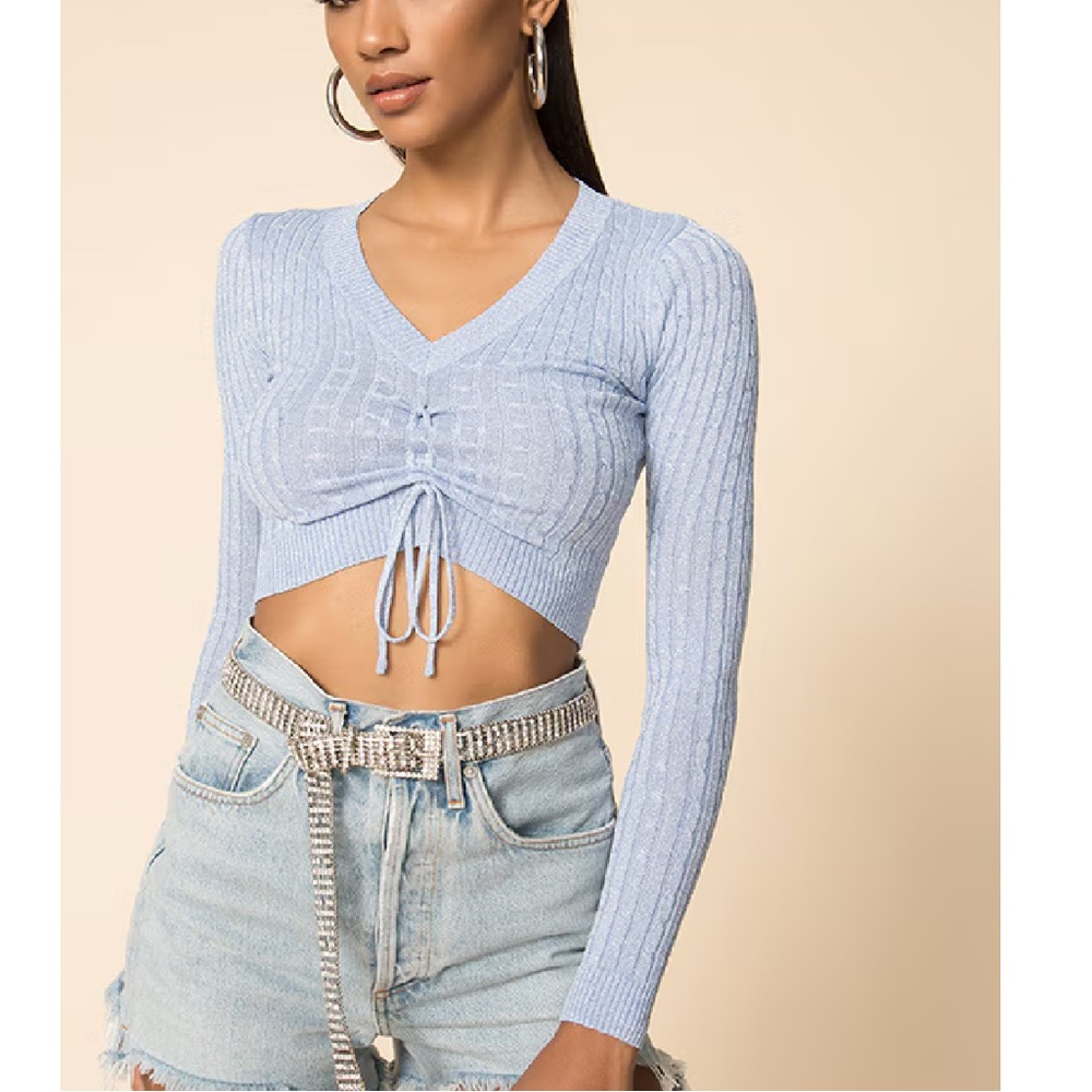 Superdown Karline Ruched sweater in Dusty Blue